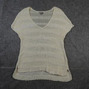 J. Jill Top Womens Small Petite Open Knit V- Neck Cap Sleeve Beachy Crochet